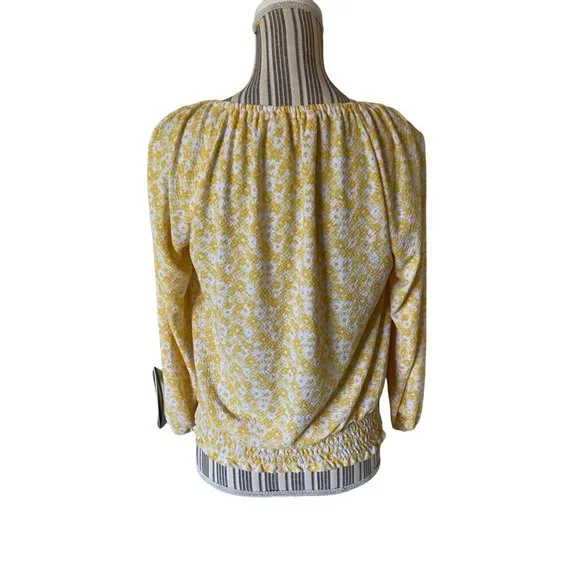 MICHAEL KORS Floral Dolman Puffy Sleeves Rudged Blouse Yellow Daisy Small - Picture 3 of 10